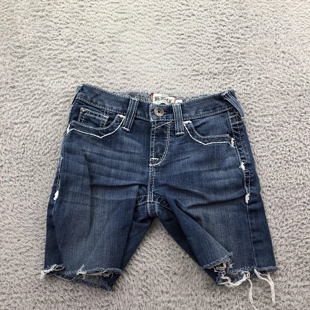 Ariat Shorts Girls 10 Blue Denim Jean Cut-Off Distressed Western REAL Pockets